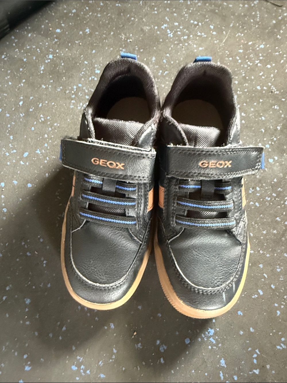 Barely worn Geox Kids Navy Leather Sneaker with Blue Accents